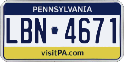PA license plate LBN4671