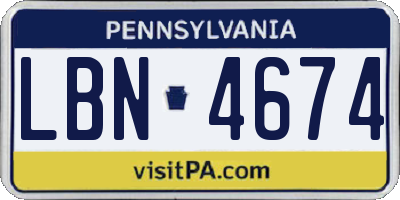 PA license plate LBN4674