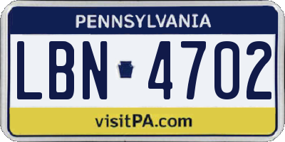 PA license plate LBN4702