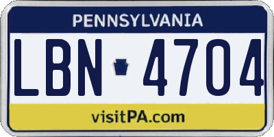 PA license plate LBN4704