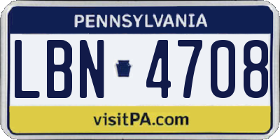 PA license plate LBN4708