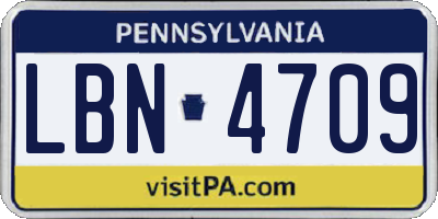 PA license plate LBN4709