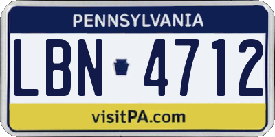 PA license plate LBN4712