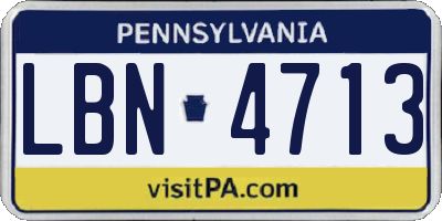 PA license plate LBN4713