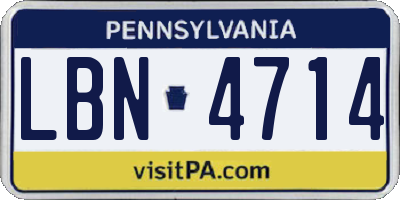 PA license plate LBN4714