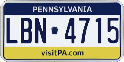 PA license plate LBN4715