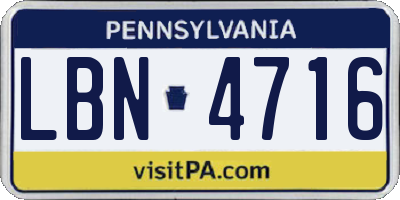 PA license plate LBN4716