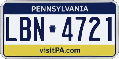 PA license plate LBN4721