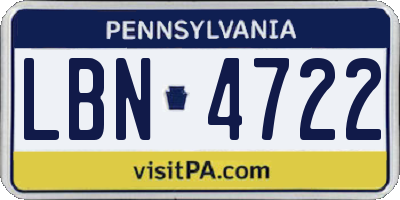 PA license plate LBN4722