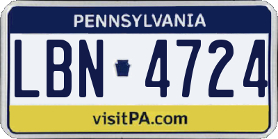 PA license plate LBN4724