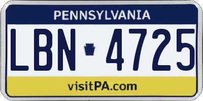 PA license plate LBN4725