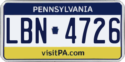 PA license plate LBN4726