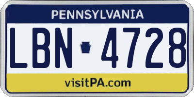 PA license plate LBN4728