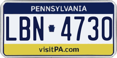 PA license plate LBN4730