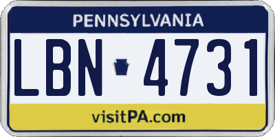 PA license plate LBN4731