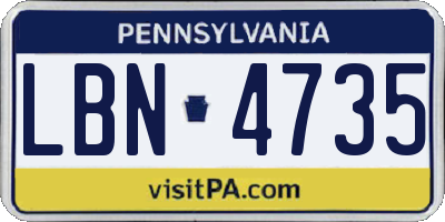 PA license plate LBN4735