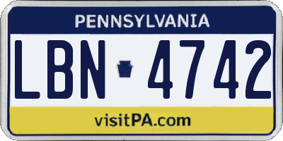 PA license plate LBN4742