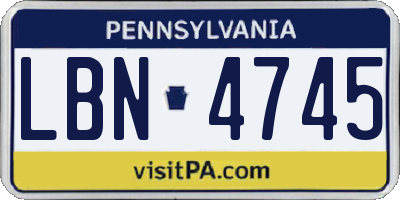 PA license plate LBN4745