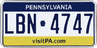 PA license plate LBN4747