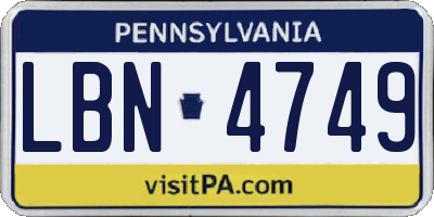 PA license plate LBN4749