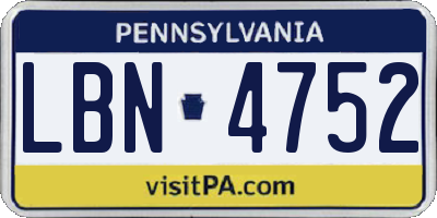 PA license plate LBN4752
