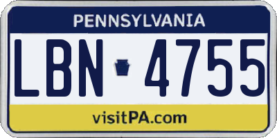 PA license plate LBN4755