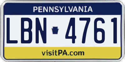 PA license plate LBN4761