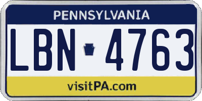 PA license plate LBN4763