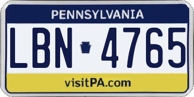 PA license plate LBN4765