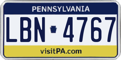 PA license plate LBN4767