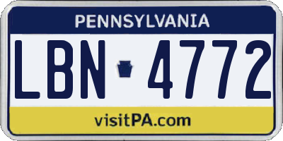 PA license plate LBN4772