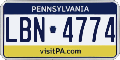 PA license plate LBN4774