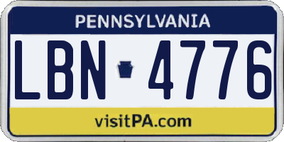 PA license plate LBN4776