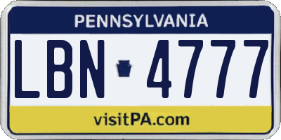 PA license plate LBN4777