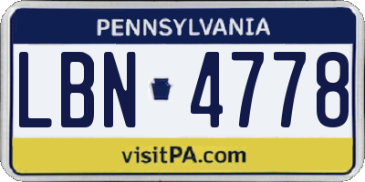 PA license plate LBN4778