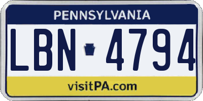 PA license plate LBN4794
