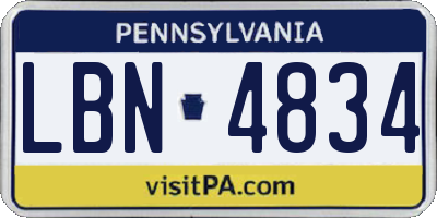 PA license plate LBN4834