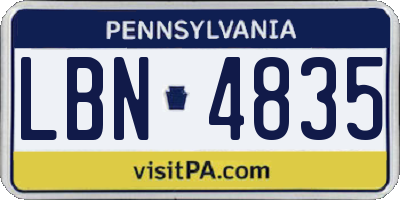 PA license plate LBN4835