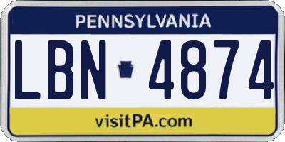 PA license plate LBN4874