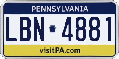 PA license plate LBN4881