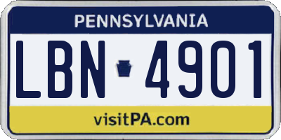 PA license plate LBN4901