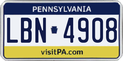 PA license plate LBN4908