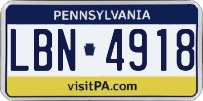 PA license plate LBN4918