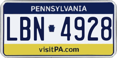 PA license plate LBN4928