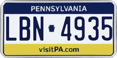 PA license plate LBN4935