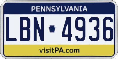 PA license plate LBN4936