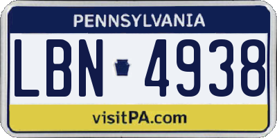 PA license plate LBN4938