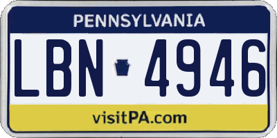 PA license plate LBN4946