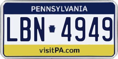 PA license plate LBN4949