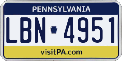 PA license plate LBN4951